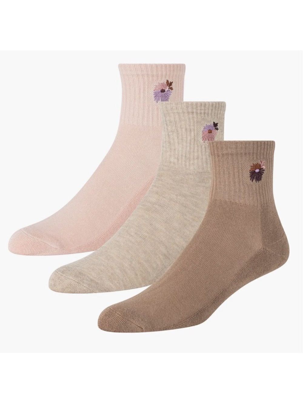 Ted Baker Earth Tones High Quarter Crew Floral Embroidery Stretch Socks 3pk